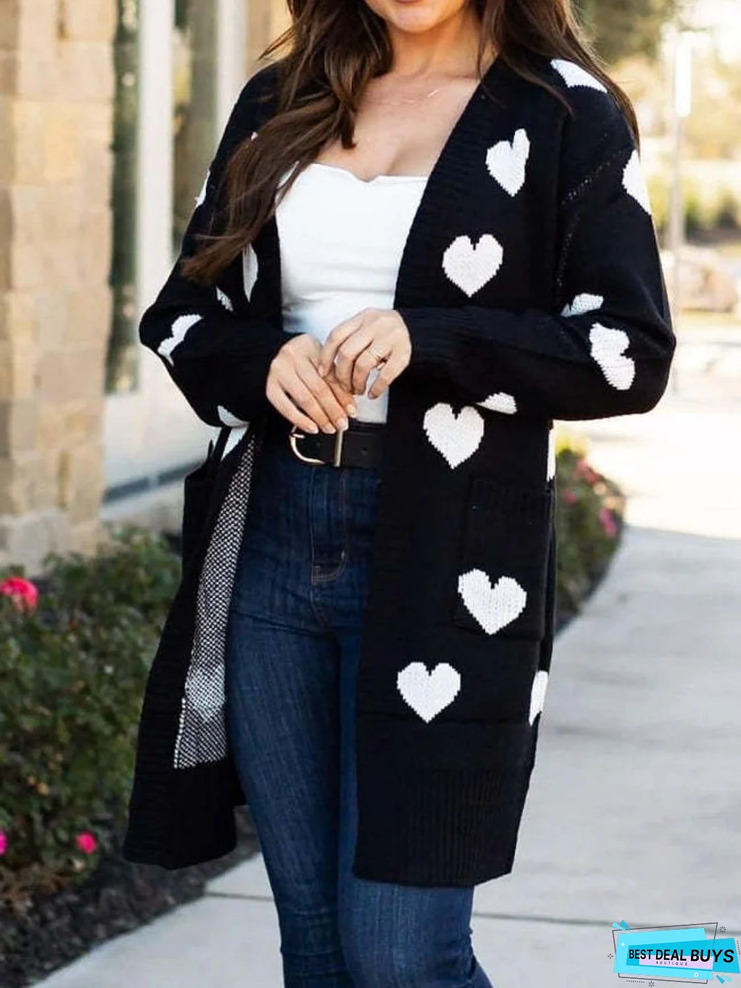 Heart Open Front Long Sleeve Cardigan