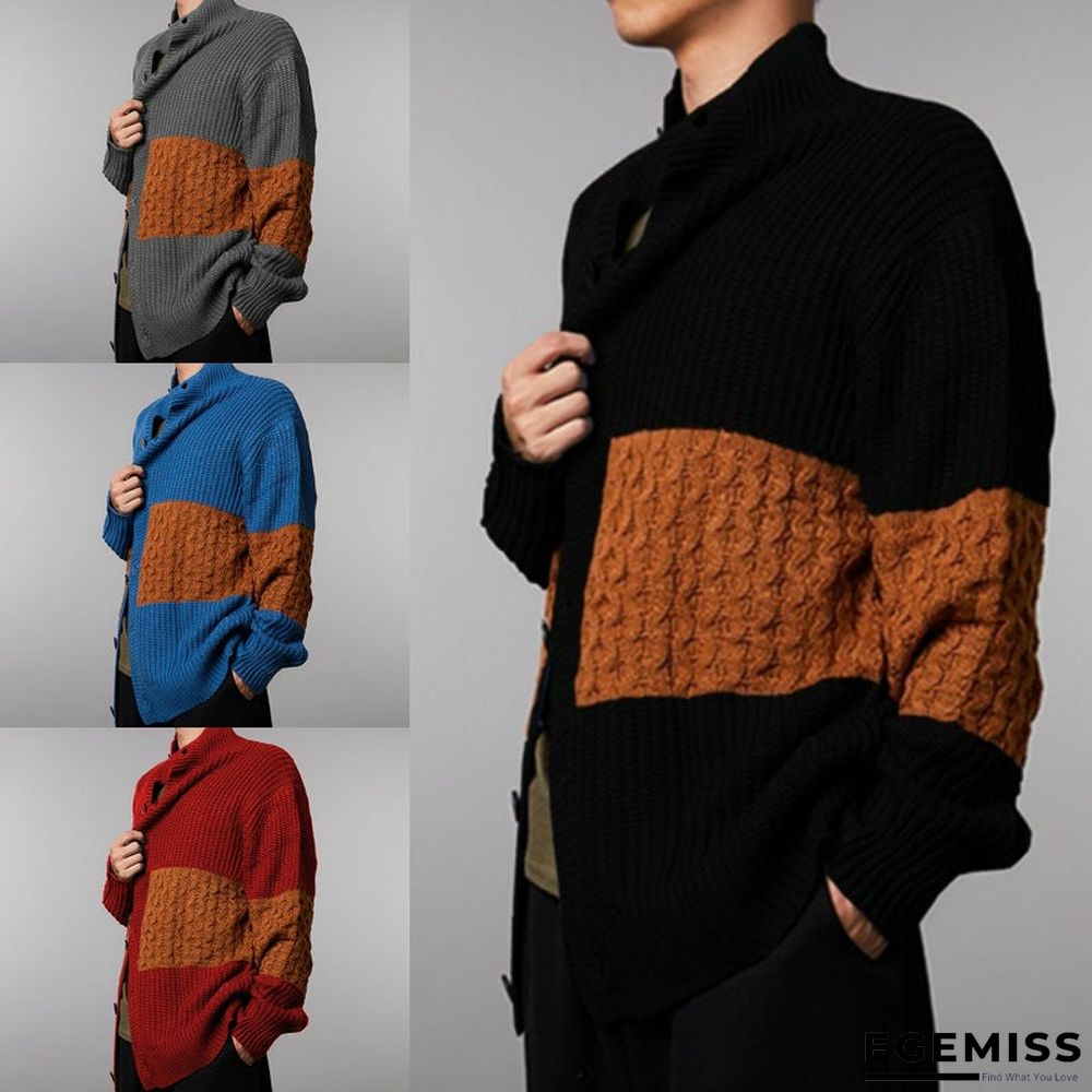 Men's cardigan long sleeve stitched knitted coat | EGEMISS