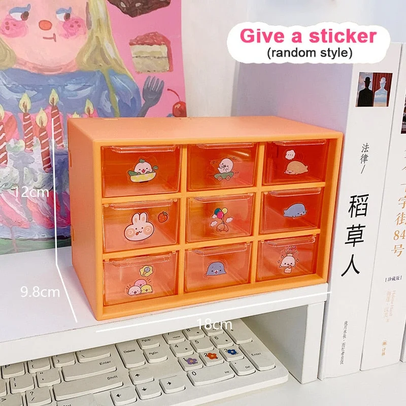 W&G New Nine-grid Storage Box Drawer Organization Transparent Cosmetic Storage Box Drawer Makeup Organizer Girl Bedroom Decor