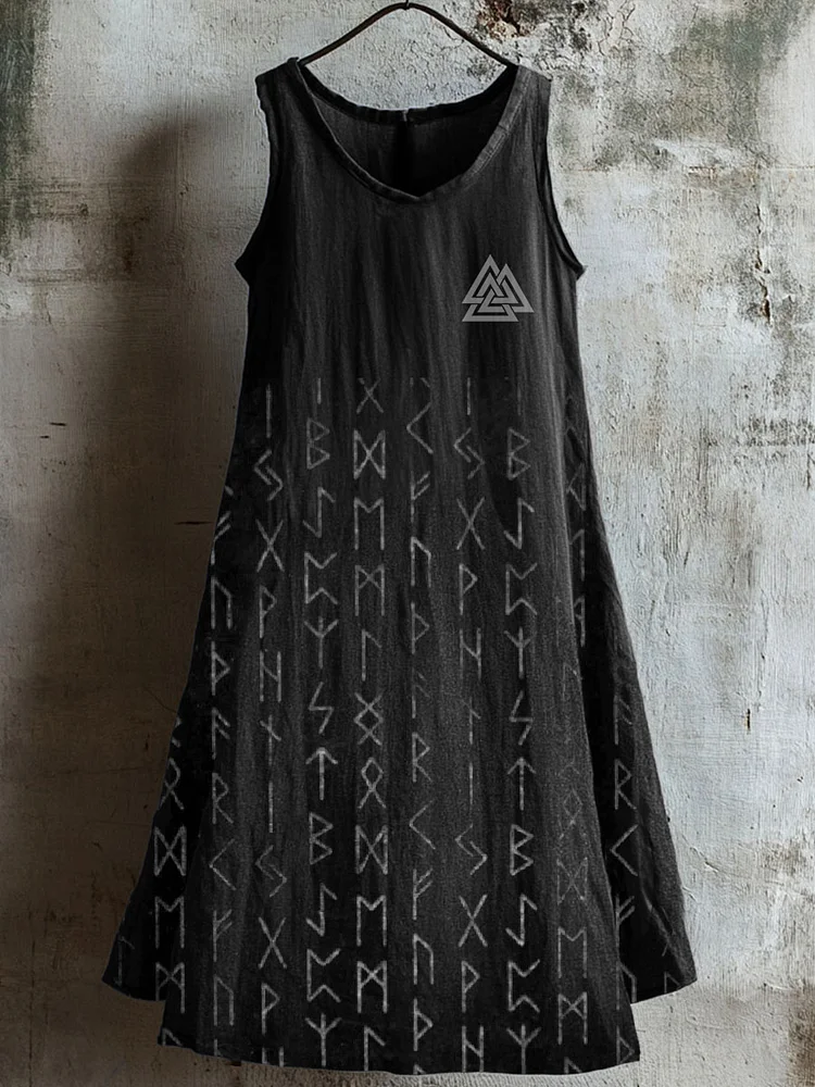 Damen Viking Symbol Print Leinen kleid