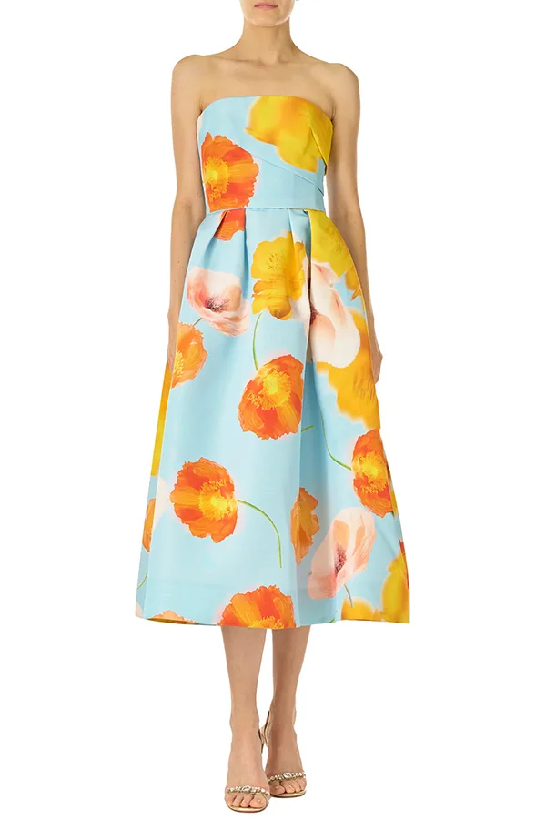 Floral Print Off Shoulder Backless Elegant Midi Dress