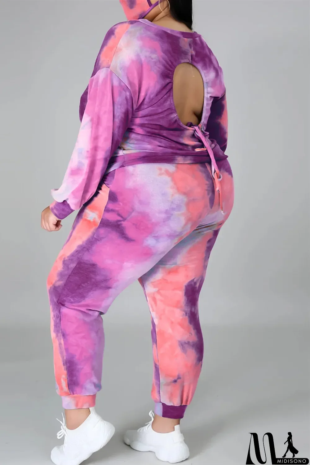 MidiSono - Multicolor Fashion Casual Print Tie Dye Backless O Neck Plus Size Two Pieces