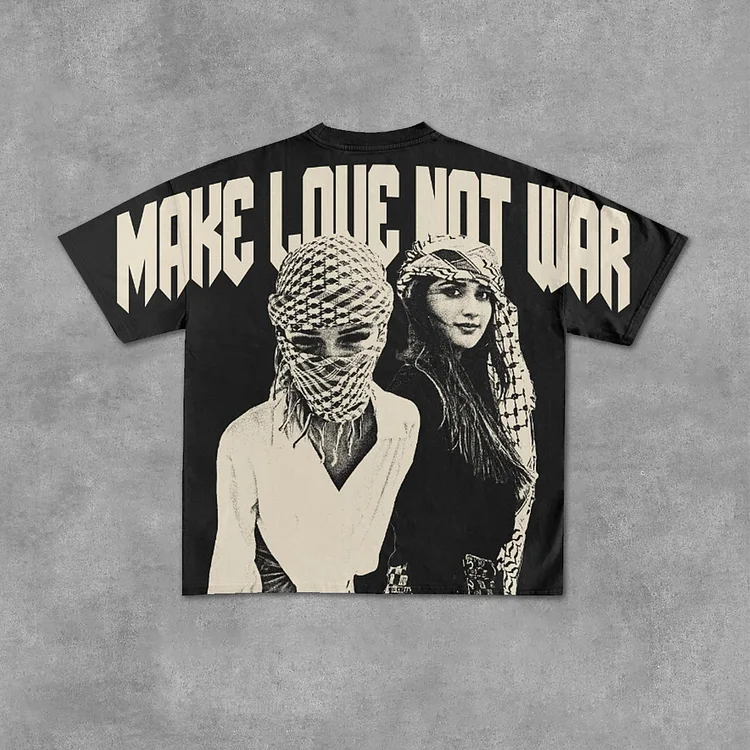 Vintage Make Love Not War Art Graphic Cotton T-Shirt SOPULA