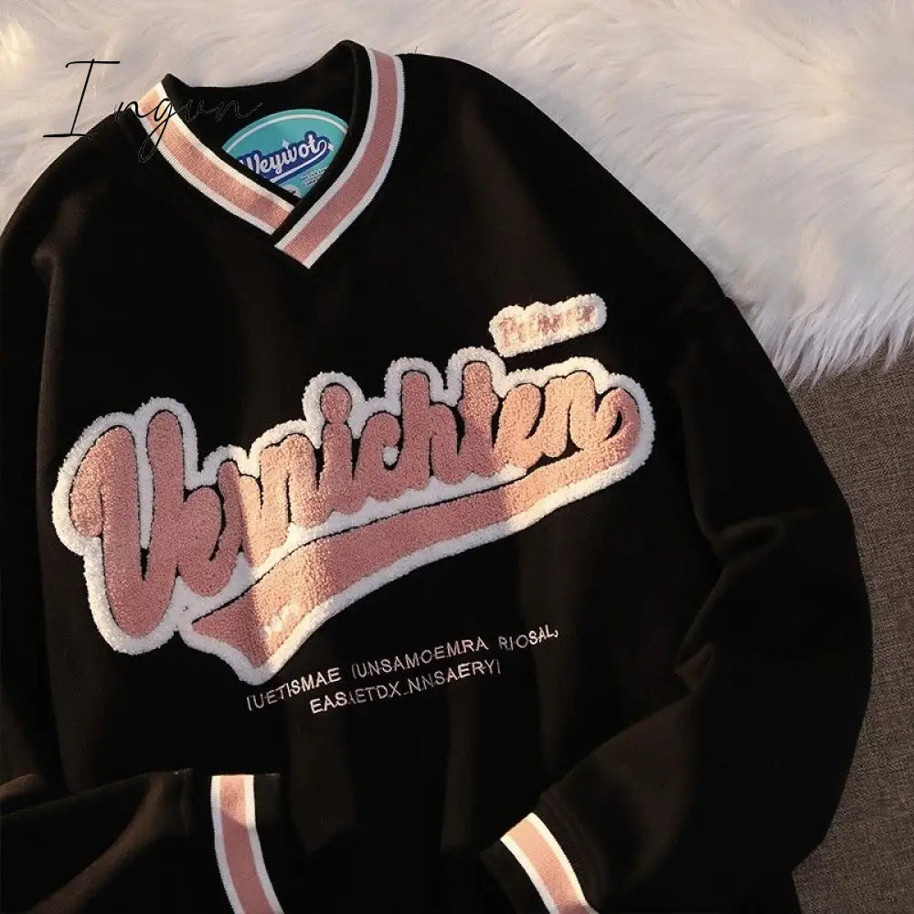 Ingvn - Valentine’s Day Gift For Women Fashion American Retro Letter Embroidery Sweatshirt
