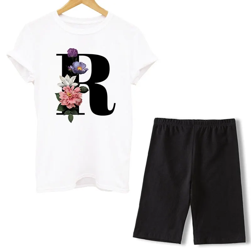 Women Two Piece Set Letter T Shirts And Shorts Sets Summer Short Sleeve O-neck Casual Biker Tracksuit Sexy Outfit For Woman 2