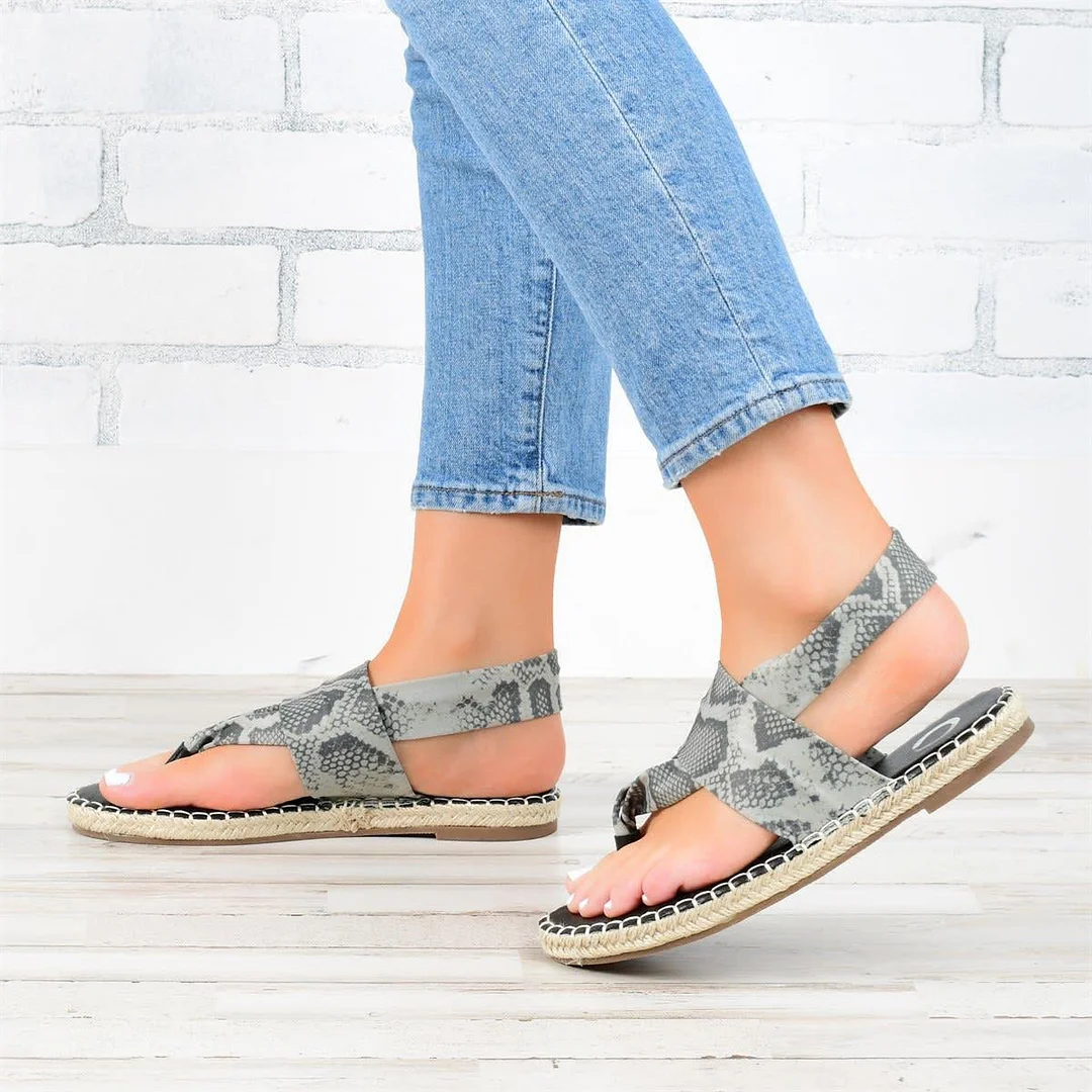 Women's Summer Flat Thong Snake Pattern Fashion Casual Sandals