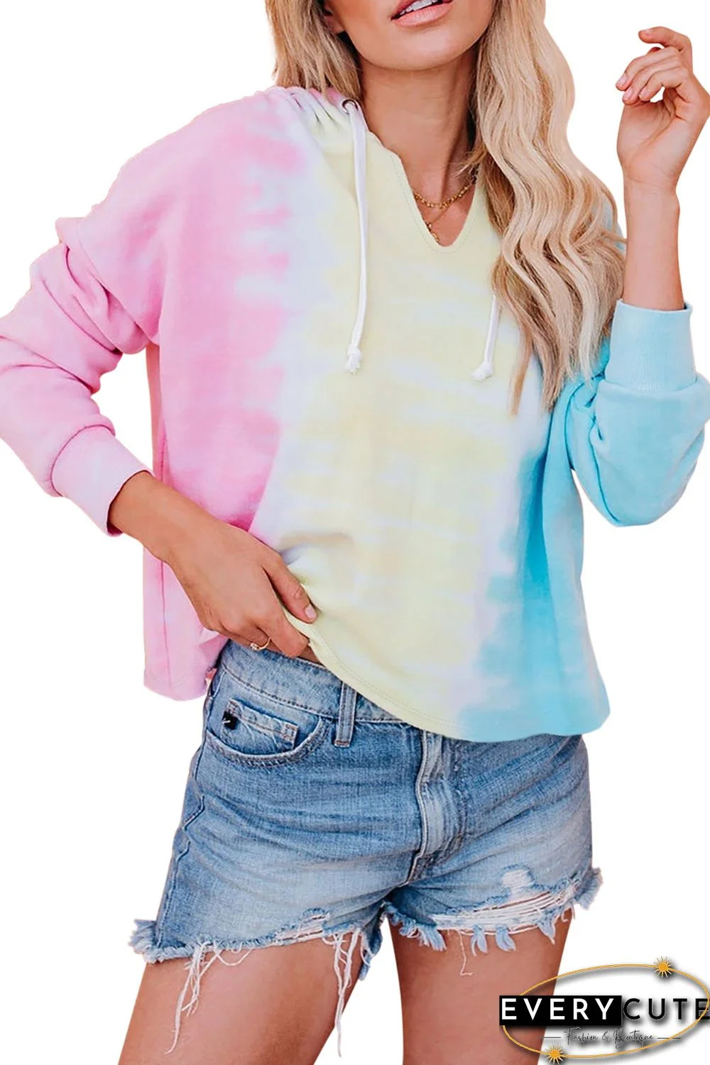 Pink Colorblock The Sun Cotton Blend Tie Dye Hoodie