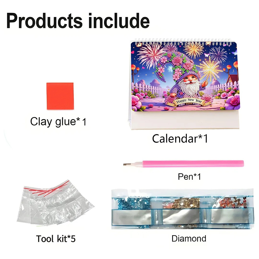 Goblin 2027 DIY Paper Diamond Painting Calendar Set Special Shaped Drill Monthly Flip Tabletop Calendar Kit Handmade for Adults Beginners Gift Home Office Decor