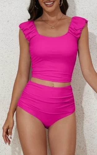 Two Piece Ruched Tummy Control Tankini for Women 