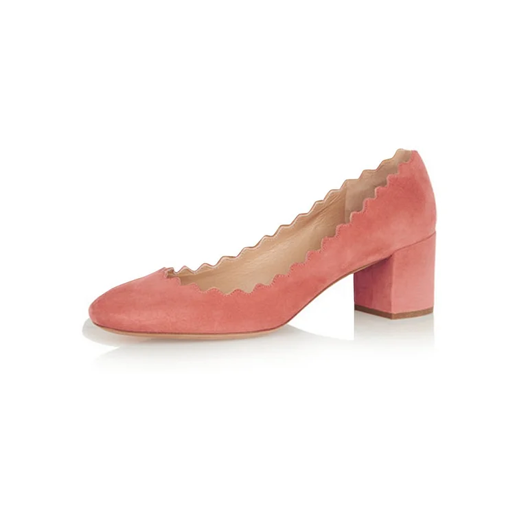 Pink Chunky Heels Suede Shoes Vdcoo