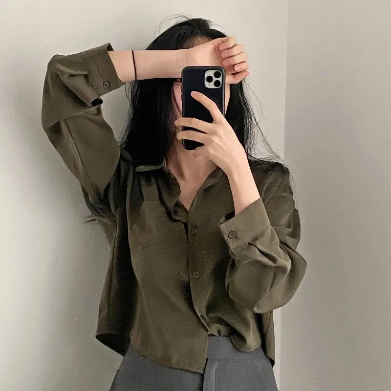 Brownm Brownm Chic Vintage Clip Fashion Design Sense Small Single-L Daughter Shirt Short Blouse