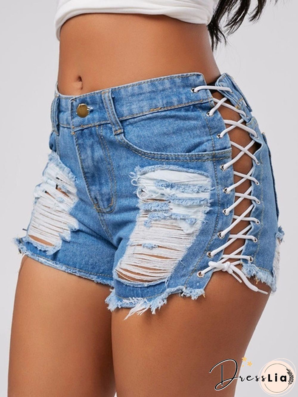 Sexy Summer Women Denim Shorts Blue High Waist Ripped Short Jeans Femme Tassel Lace Up Bandage Shorts