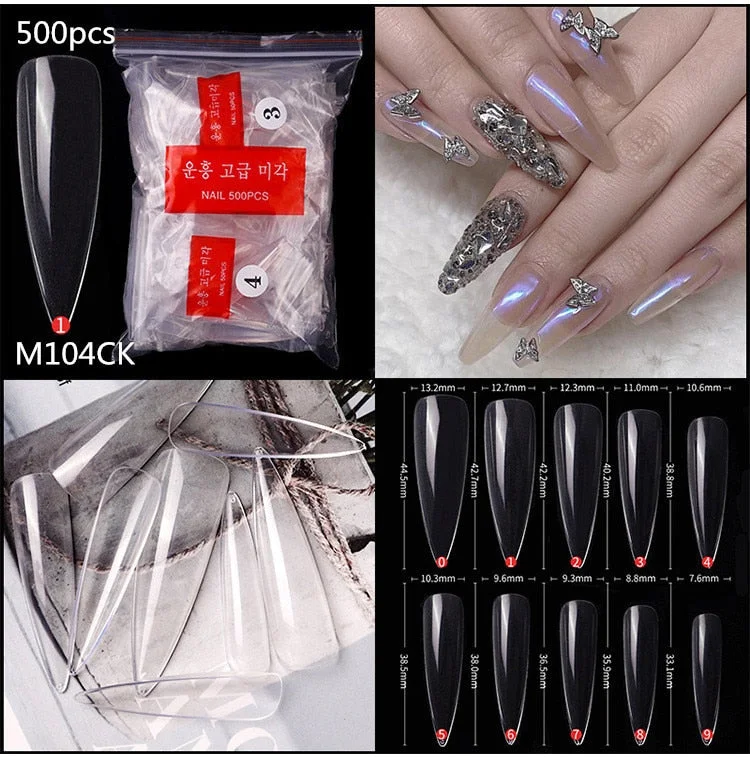 500Pcs False Nail Extension French Natural Transparent Stiletto Coffin False Nails Tips Long Acrylic UV Gel Nail Polish Manicure-Nail Inspo