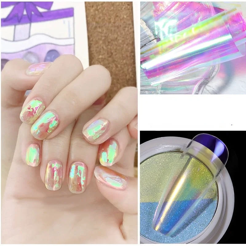Aurora Nail Art Glass Foil Film DIY Cellophane Paper Ice Cube Gradient Korean Nail Trend Ice Cube Nail Art Decoration 1Bottle-Nail Inspo