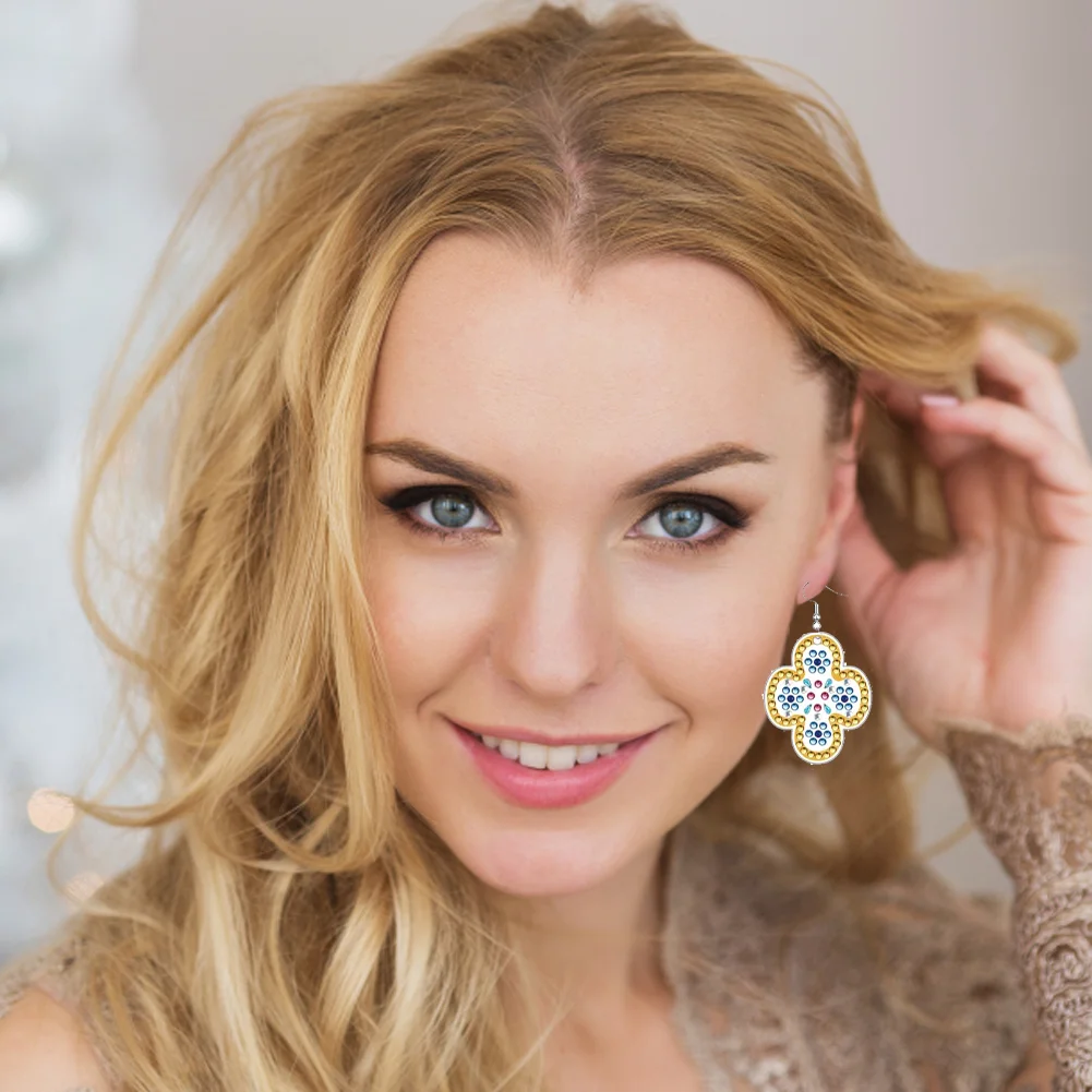 12 Pairs Pattern DIY Diamond Art Earrings Double Sided Diamond Painting Earrings