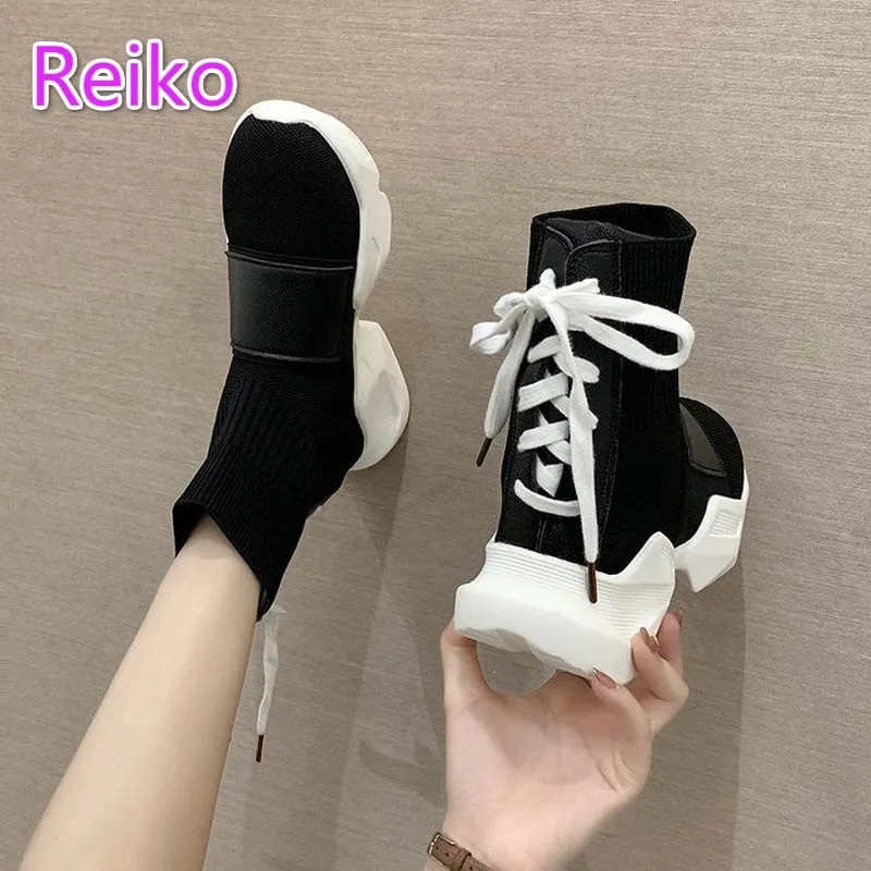 Socks shoes back lace female 2021 spring and summer new breathable thick-soled casual sports stretch cloth short boots tide
