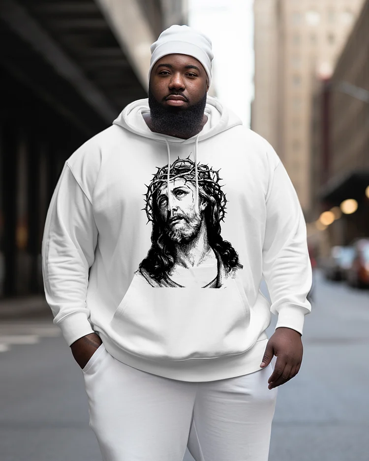 Men's Plus Size Jesus Head Print Hoodie
