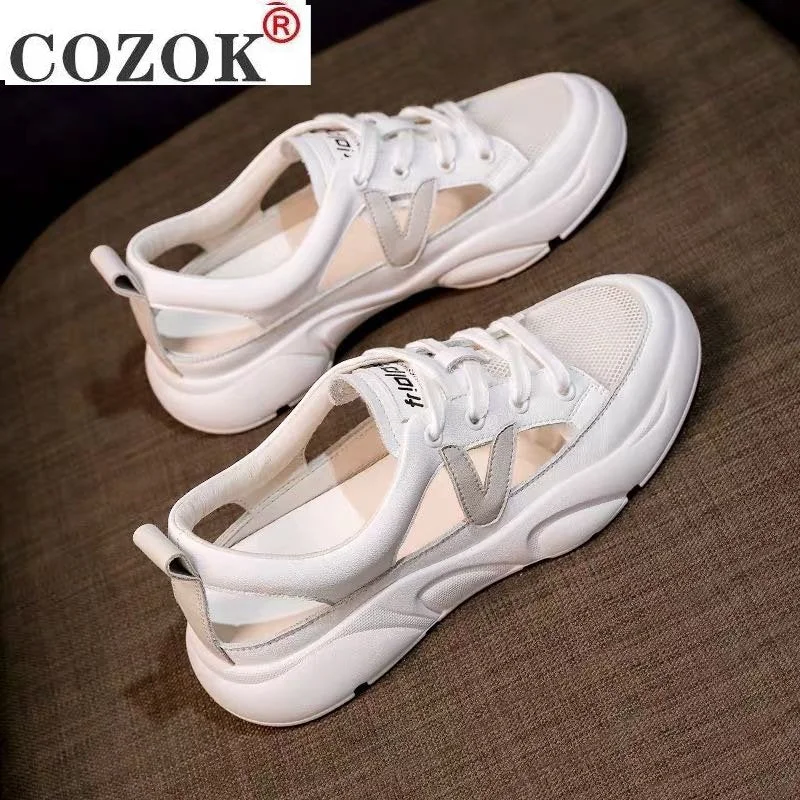 Comfort Summer Sandals Women Sneakers Mesh Casual Platform Trainers Shoes Flat Heels Shoes Female Cutout Casual Slippers