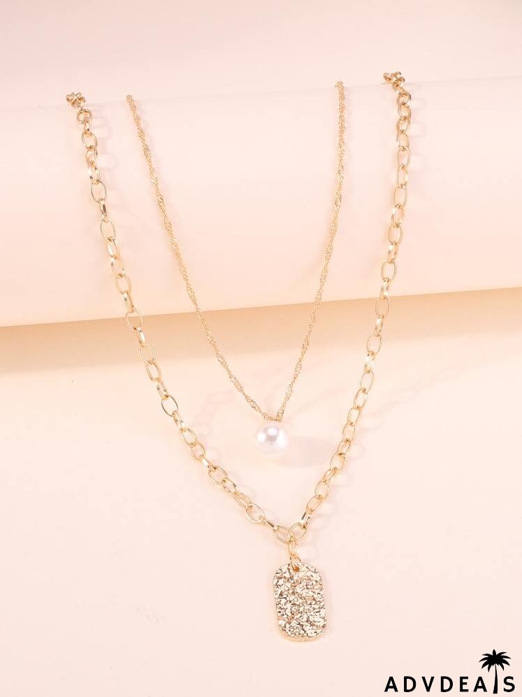 Faux Pearl Charm Layered Necklace