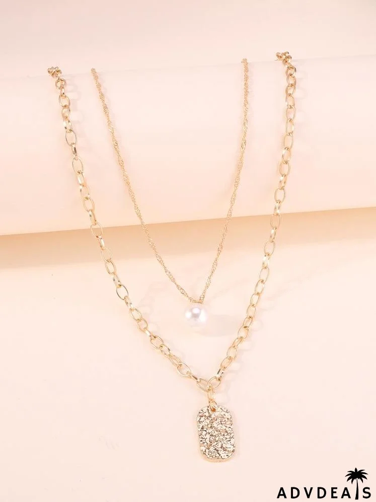 Faux Pearl Charm Layered Necklace