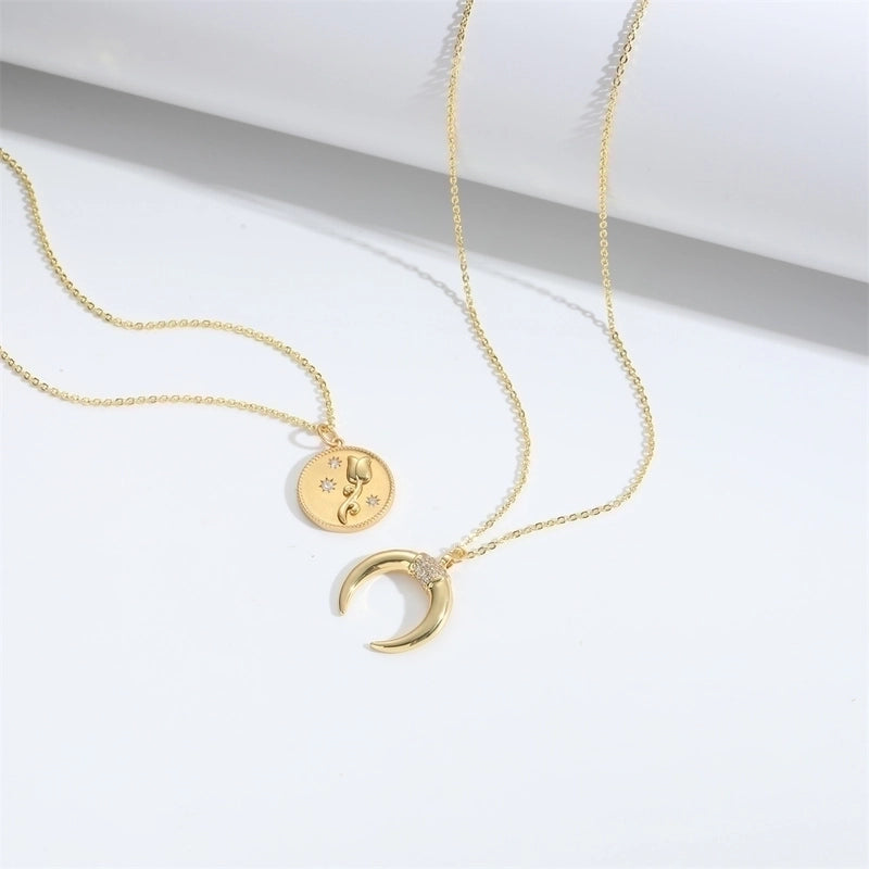 Copper 14K Gold Plated Moon Flower Zircon Copper Necklaces