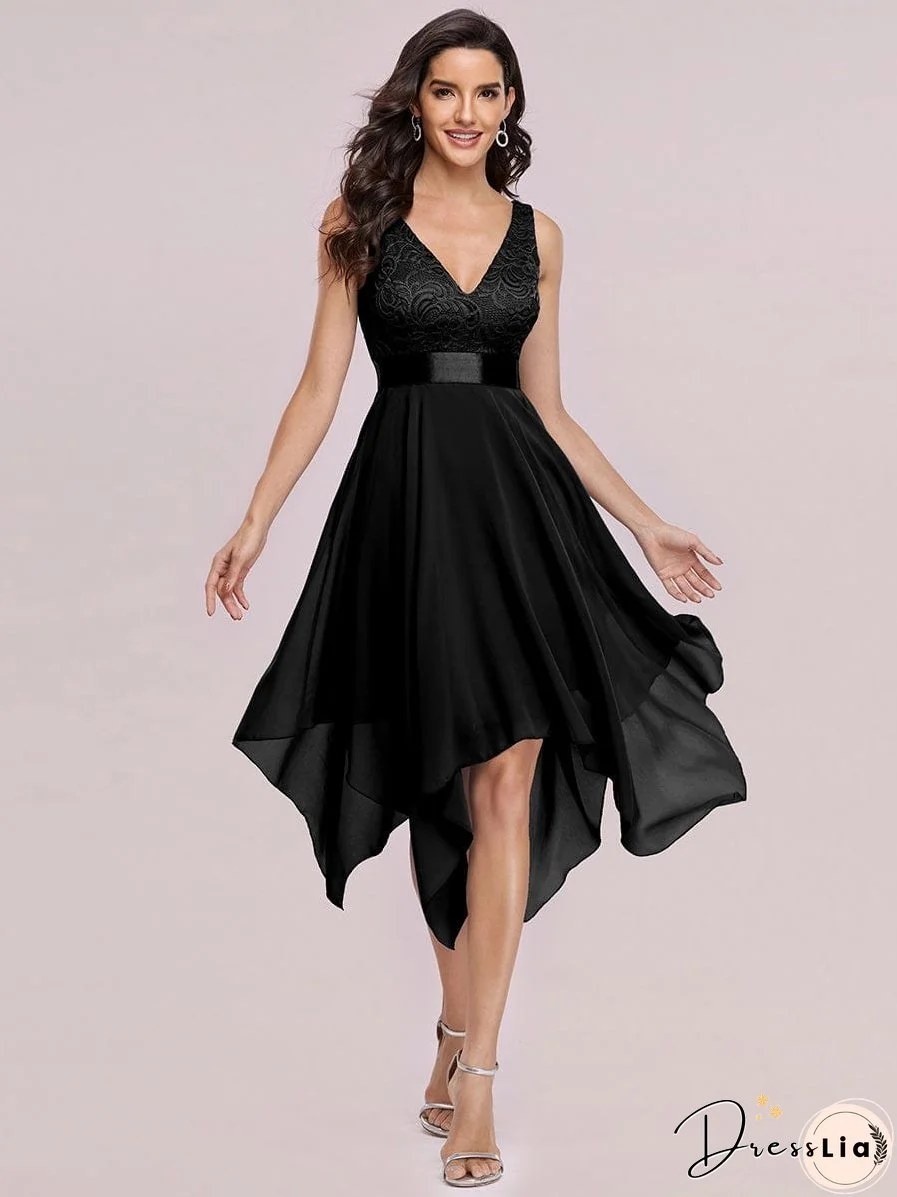 Captivating Deep V Neck A-line Sleeveless Dress with Asymmetrical Hem
