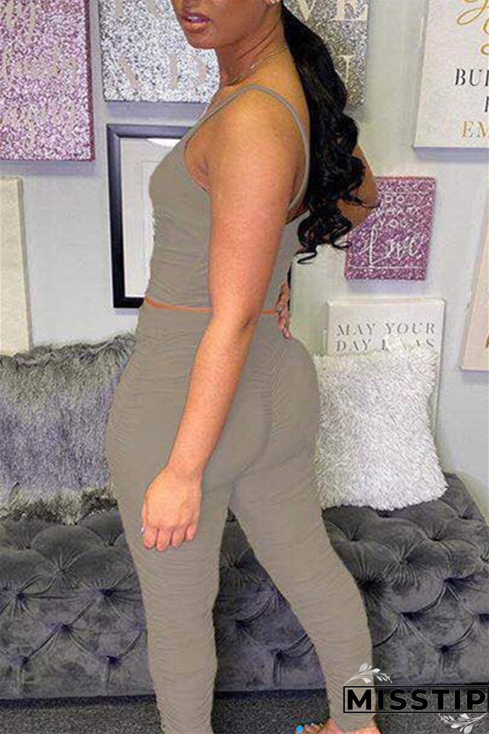 Pink Sexy Lips Print Sling Top Pants Set