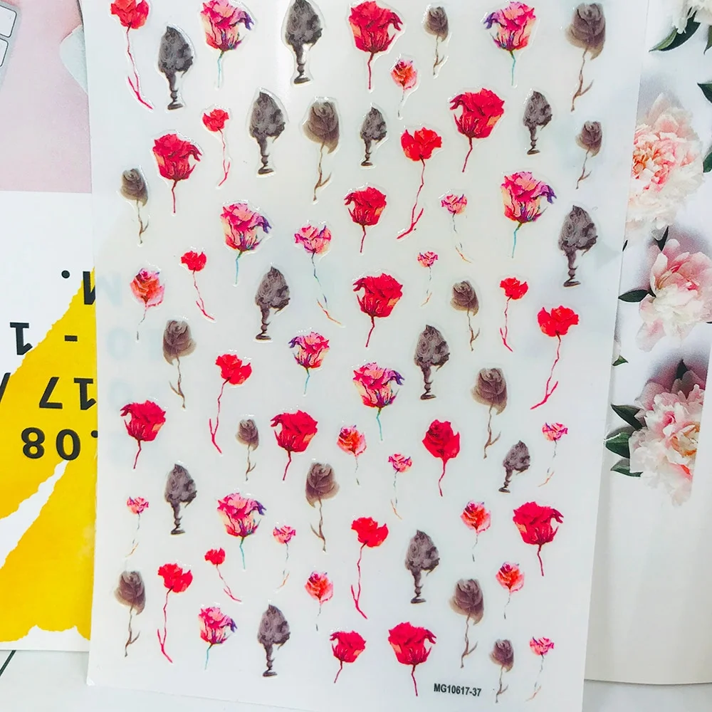 Churchf New 3D Self-Adhesive Bohemia Lovly Red Lips Image Nails Stickers for Nails Sticker Decorations Manicure Z0452-Nail Inspo