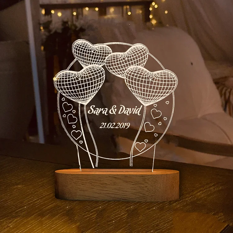 Personalized Heart Balloon Night Light Custom Name LED Lamp for Couple 
