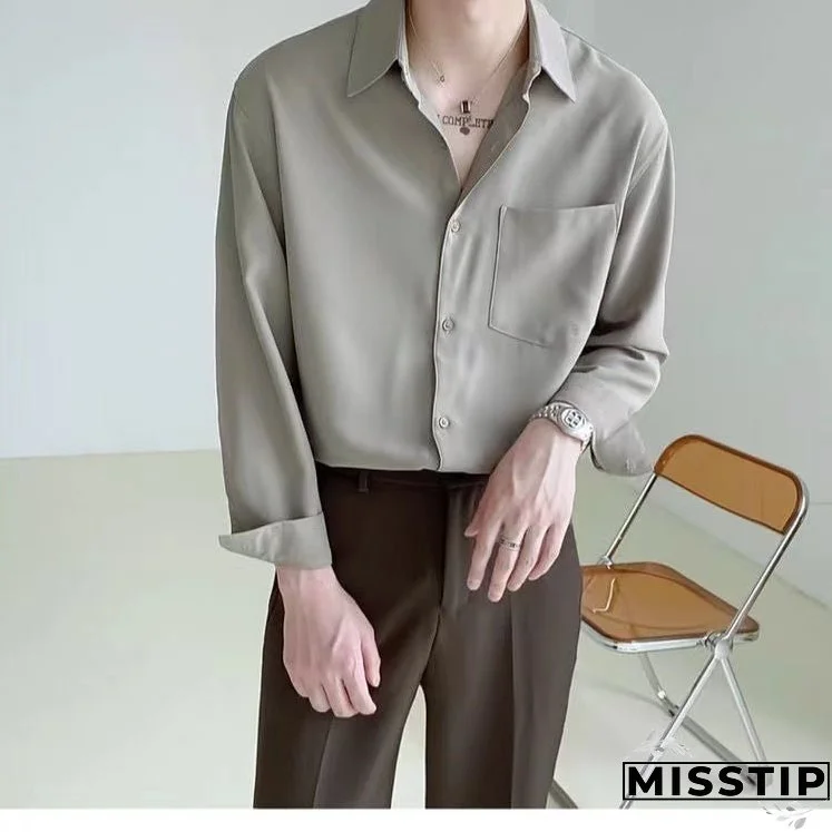 Spring New Senior Long Sleeve Button Down Shirts for Men Korean Fashion Loose Drape Solid Color All-match Men's Shirt Blouse