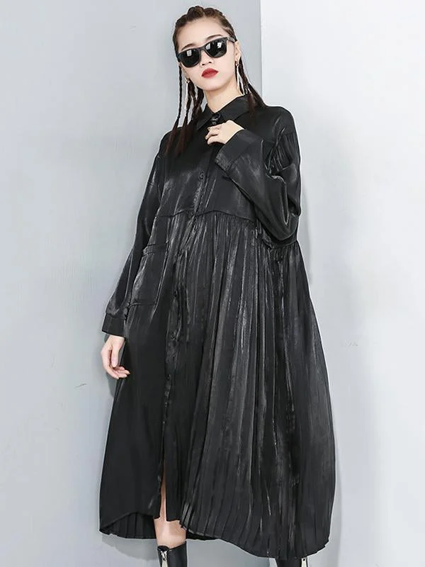 Loose Solid Splicing Asymmetric Lapel Midi Dress