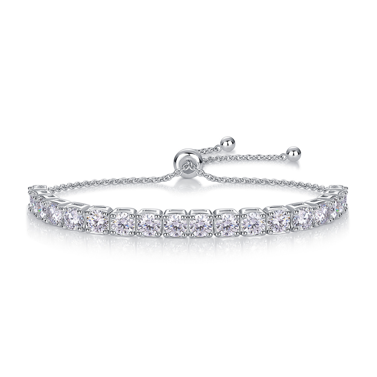 Moissanite Half Tennis Adjustable Bracelet 3mm White Gold