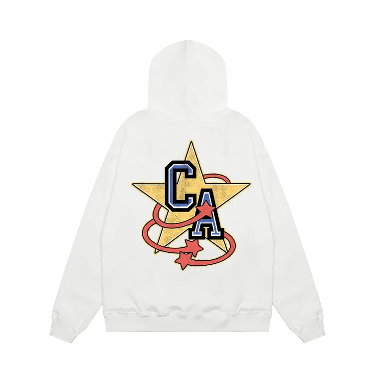 Star Letter Printed Cotton Hooded Sweatshirt Street Retro Loose Pullover Hoodie at Hiphopee