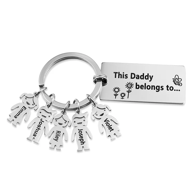 Personalized Kid Charm Keychain Engrave 5 Names for Family