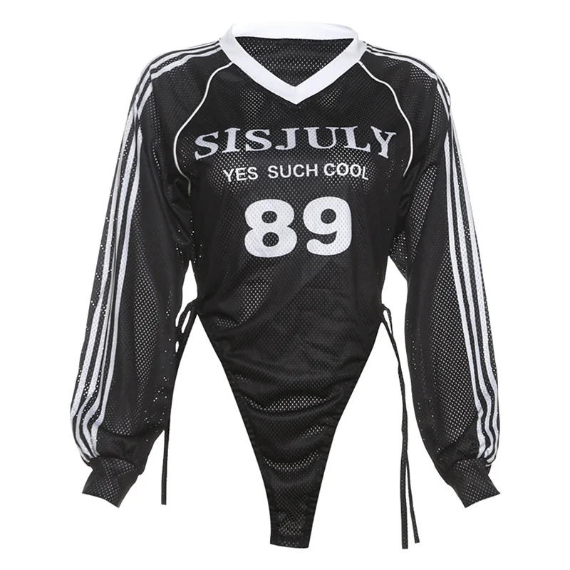 Ueong Ueong 2024 New Women's Unique Number Print Side Stripe Drawstring Design Top
