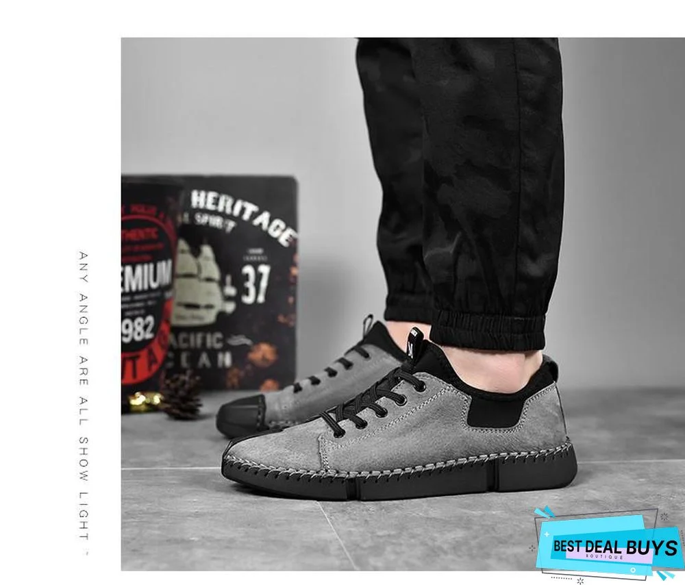 Men Leather Casual Big Size Flats Shoes