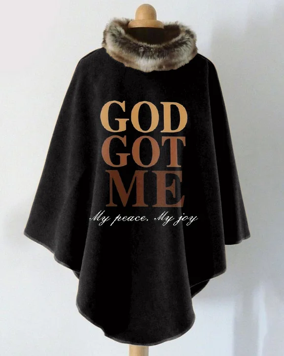 God Got Me Fur Collar Irregular Casual Cape