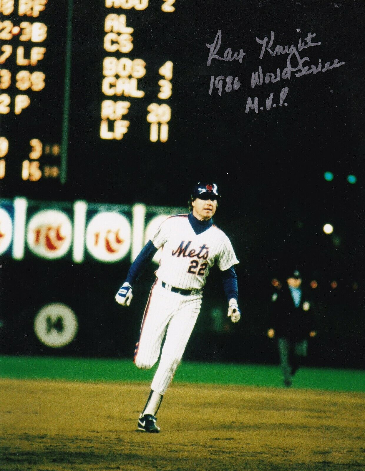 RAY KNIGHT NEW YORK METS 1986 WORLD SERIES MVP ACTION SIGNED 8x10