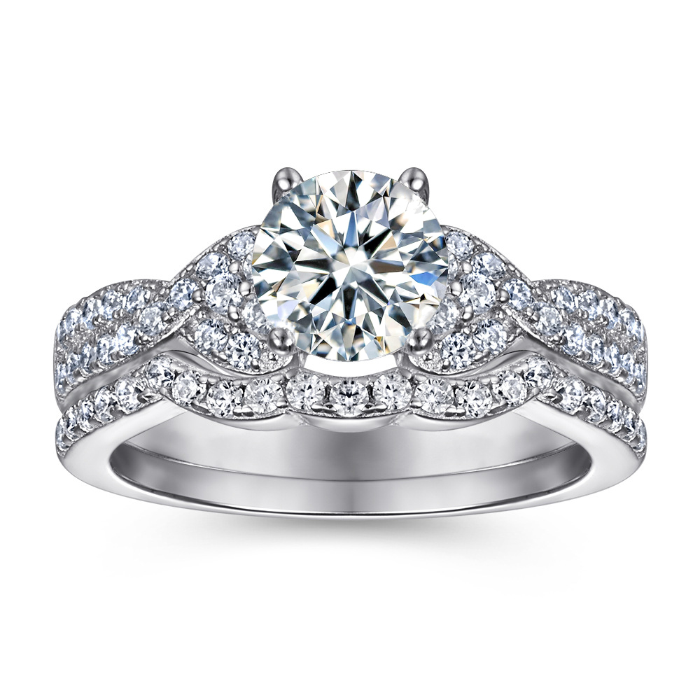 1ct Yellow Moissanite 2 Rings GRA Certificate Passed Diamond Test Ring Women Jewelry Gift S925 Silver