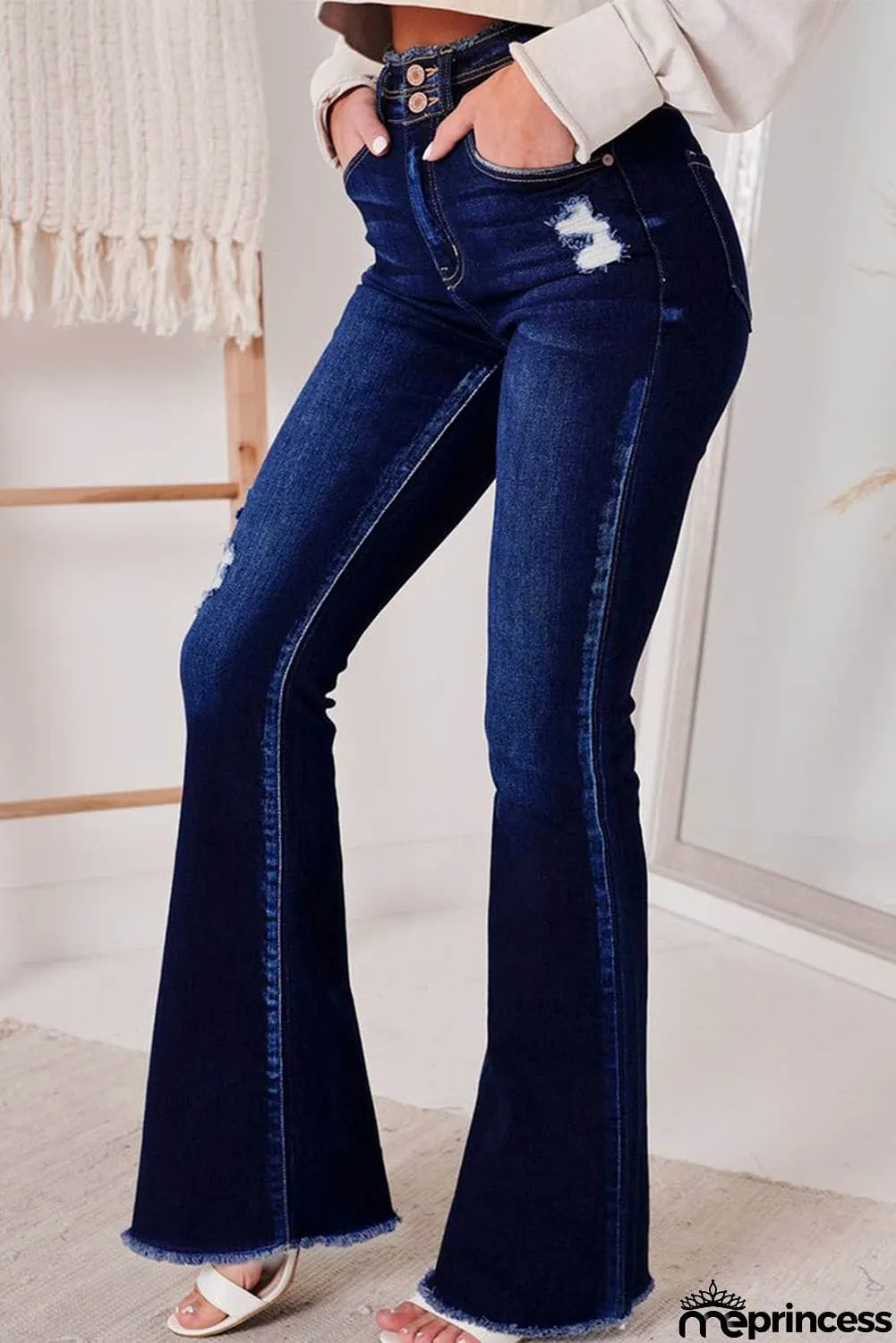 Dark Blue High Rise Flare Jeans