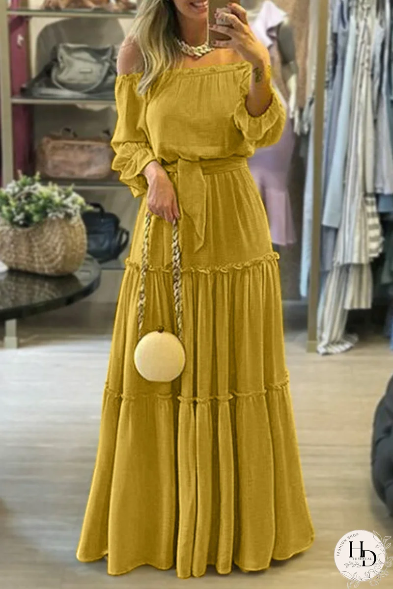 Sexy Elegante Sólido Fuera del Hombro Vestidos Plisados