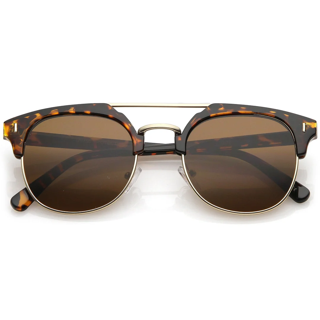 Classic Horn Rimmed Crossbar Round Flat Lens Half Frame glasses 50mm