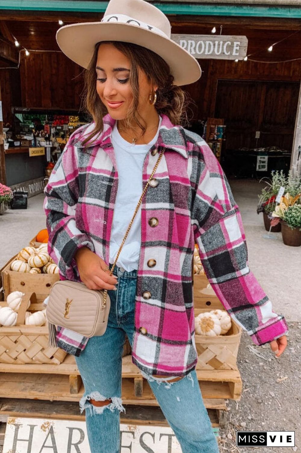 Fashion Regular Plaid Loose Shirt Coat