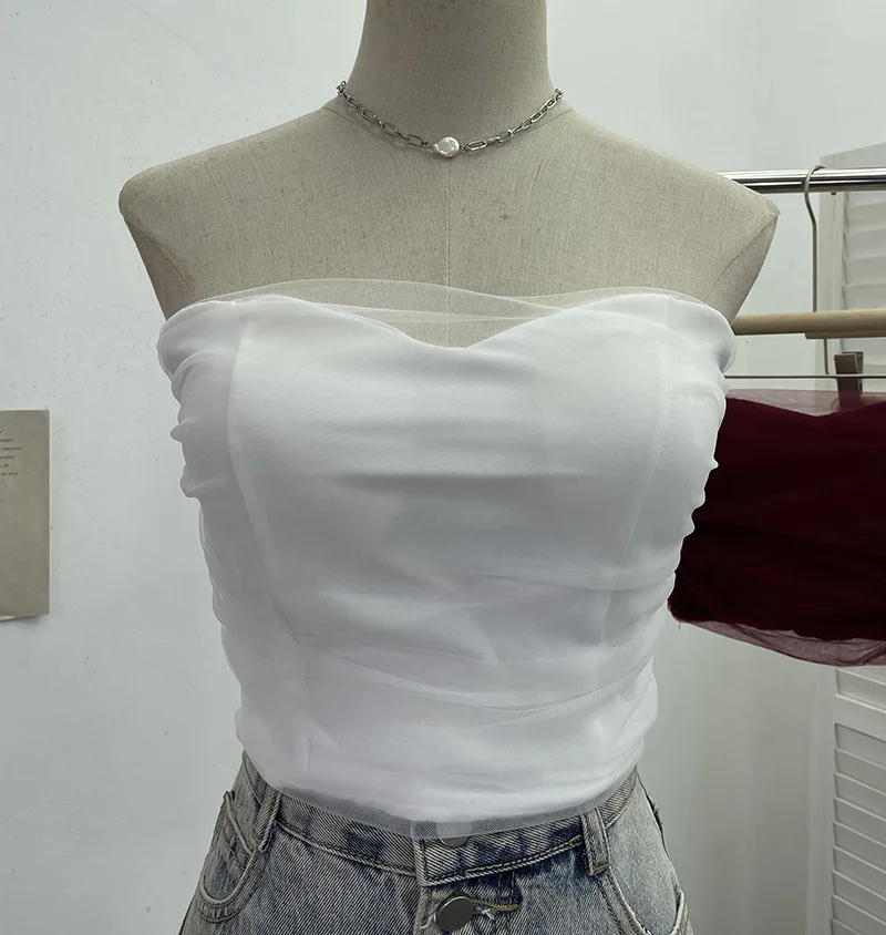 Churchf Thai Babes Light Yarn Splicing Braless Sleeveless Top With Short Corset Corset Umbilized Bra Vest 8865