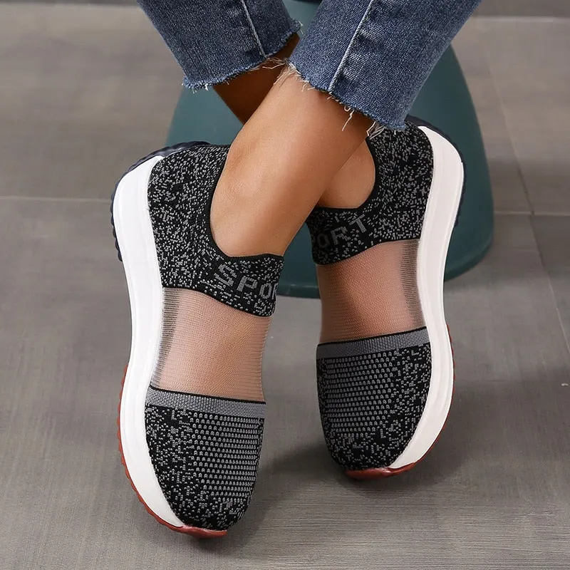 Back To School Women Fashion Sneakers Breathable Air Mesh Flat Thick Sole Leopard Lace Up Summer 2022 Sport Casual Shoes Ladies Girl Walk Run