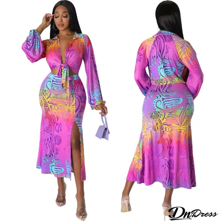 Sexy Straps Printed Open Half-body Dress Two-piece