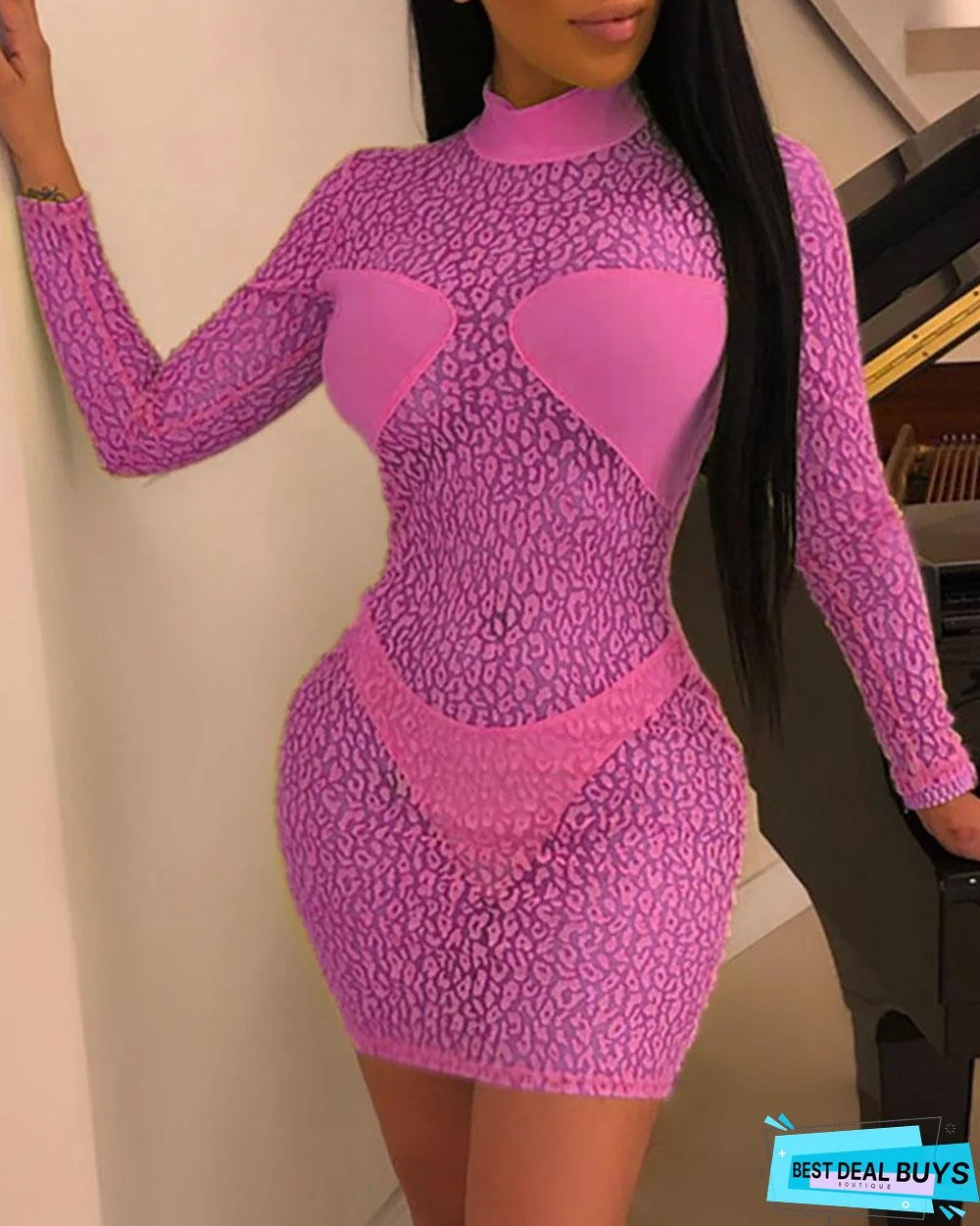 Sheer Leopard Print Bodycon Dress