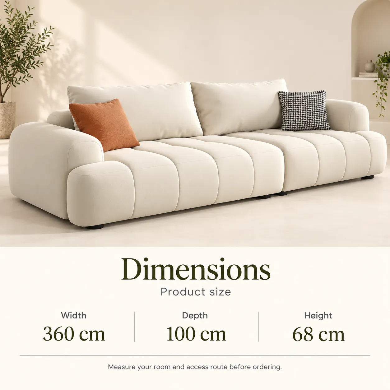 W88 Sofa - Cream — Dimensions
