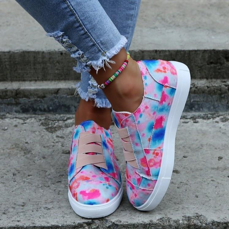Women colorful tie dye lip on sneakers casual shoes