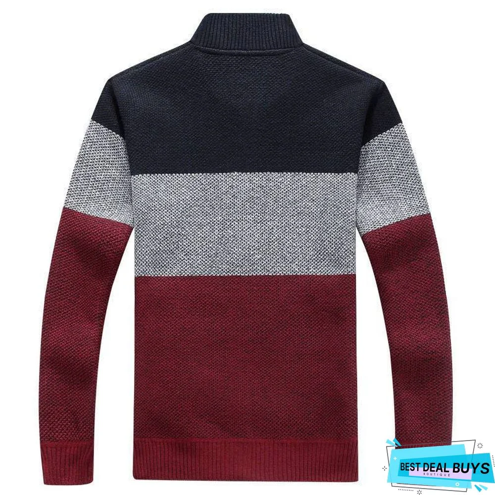 Men Thick Cardigan Coats Gradient Knitted Zipper Jackets